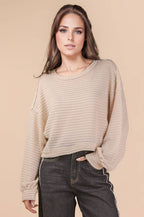 NT11982-Oversized Waffle Solid Knit Causal Top