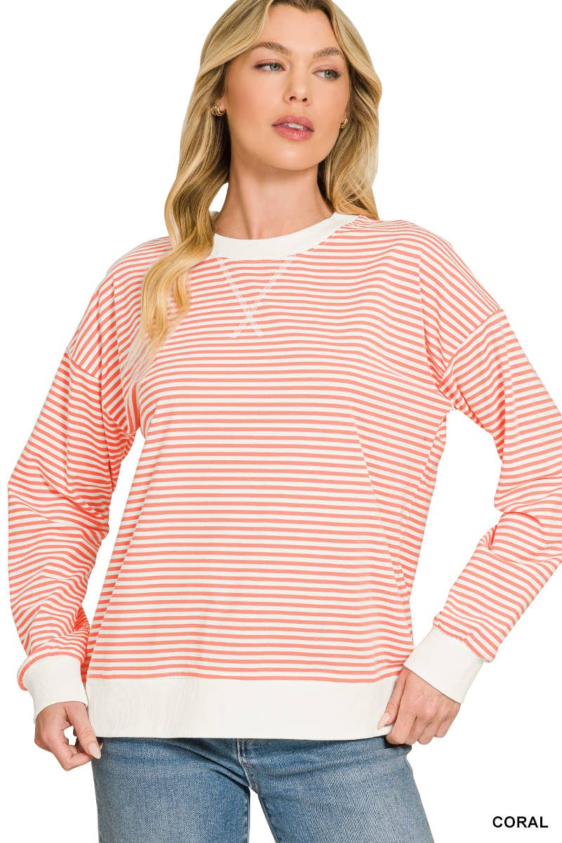 Striped Rib Banded Pullover