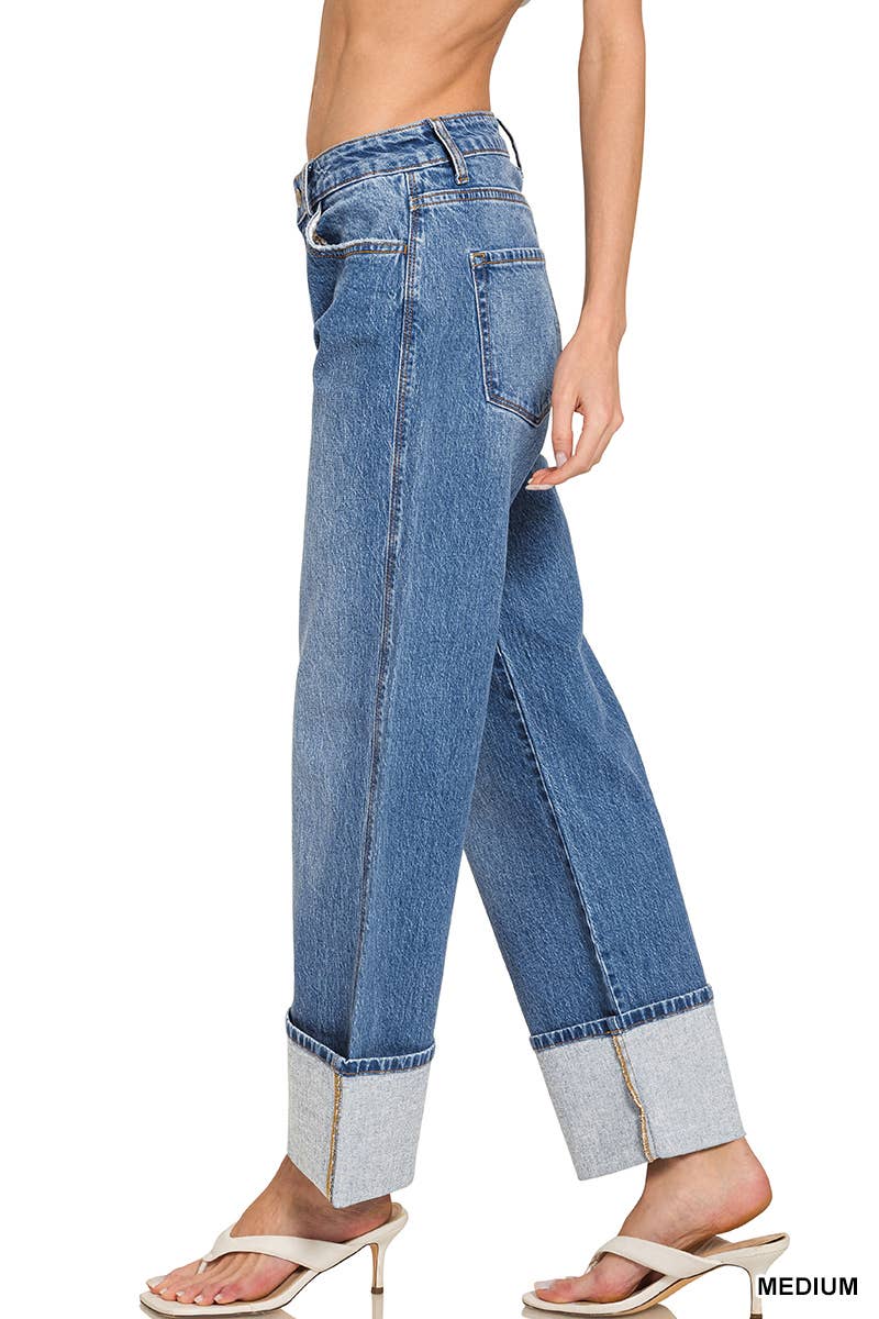 High Rise Cuffed Wide Leg Jeans