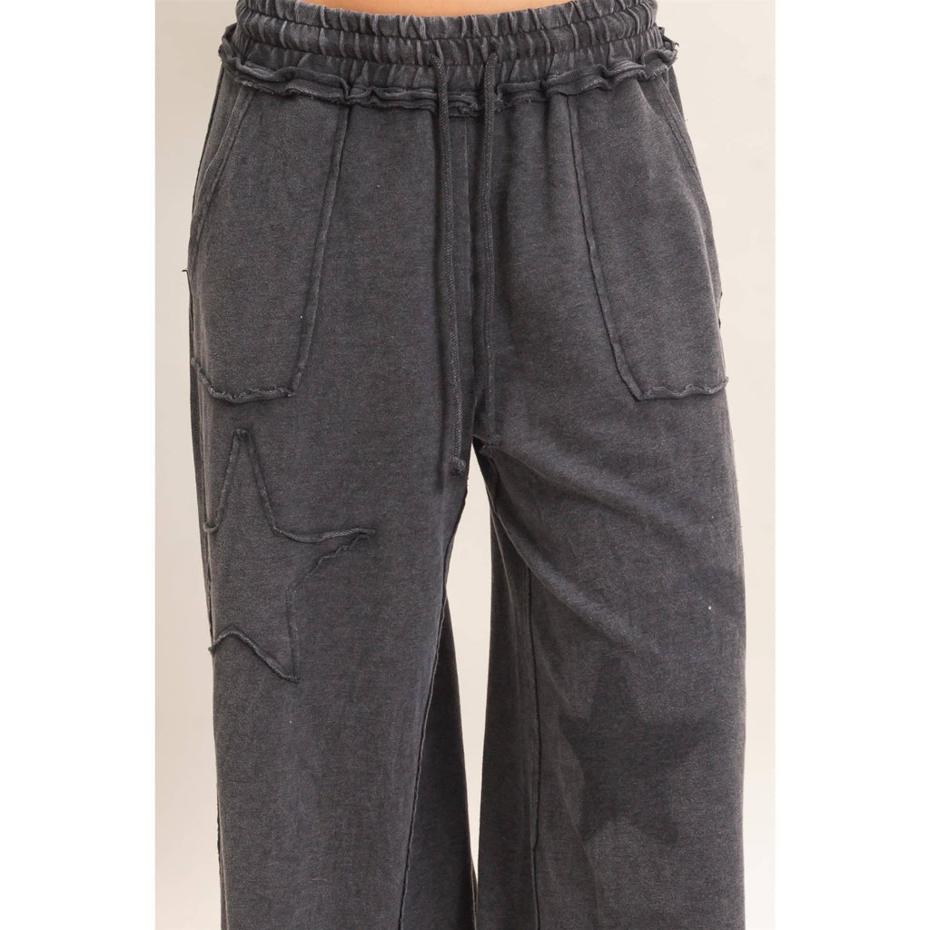 Mineral Wash Star Patch And Print Wide Leg Pants