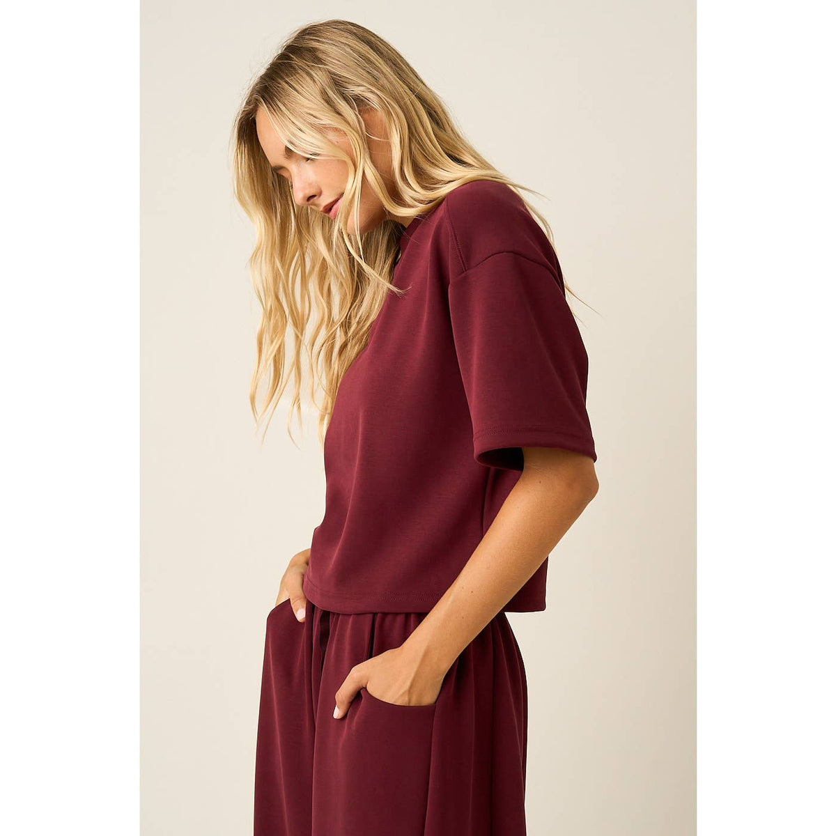CLOUD KNIT SHORT SLEEVE BOXY CREW NECK TOP