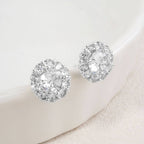 14K Gold Dipped Dainty Round Halo CZ Stud Earrings
