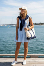Bluebell Pinstripe Tiered Romper