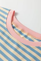 PRETTY BASH Stripe Contrast Crew Neck Drop Shoulder Tee