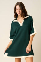 CLOUD KNIT CONTRAST STRIPE POLO MINI SHIRT DRESS