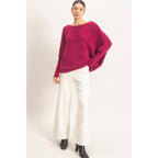 Chenille Boat Neck Dolman Sleeve Sweater