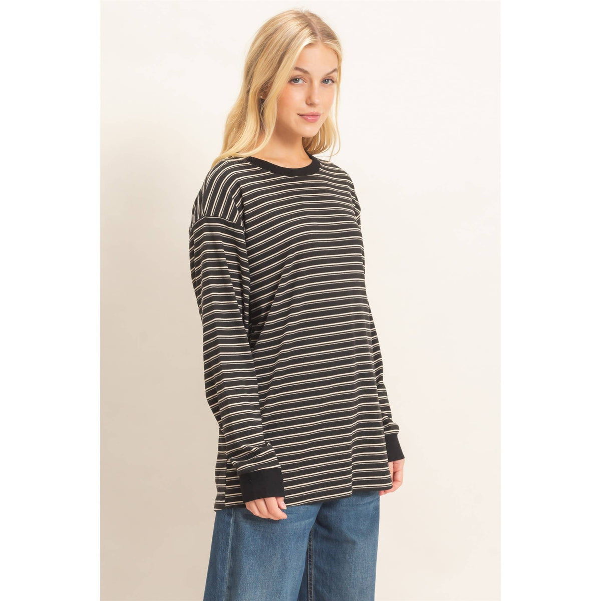 Striped Long Sleeve Crew Neck Top