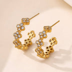 Floral Clover Rhinestone Semi-Hoop Earrings | 40E515