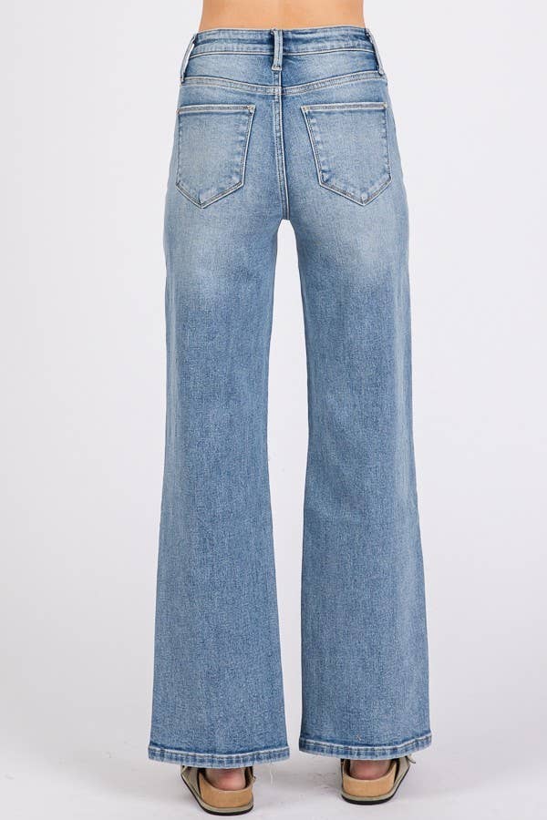 P1371W-MD HIGH RISE STRETCH SLIM WIDE LEG W/ DESTROYED HEM