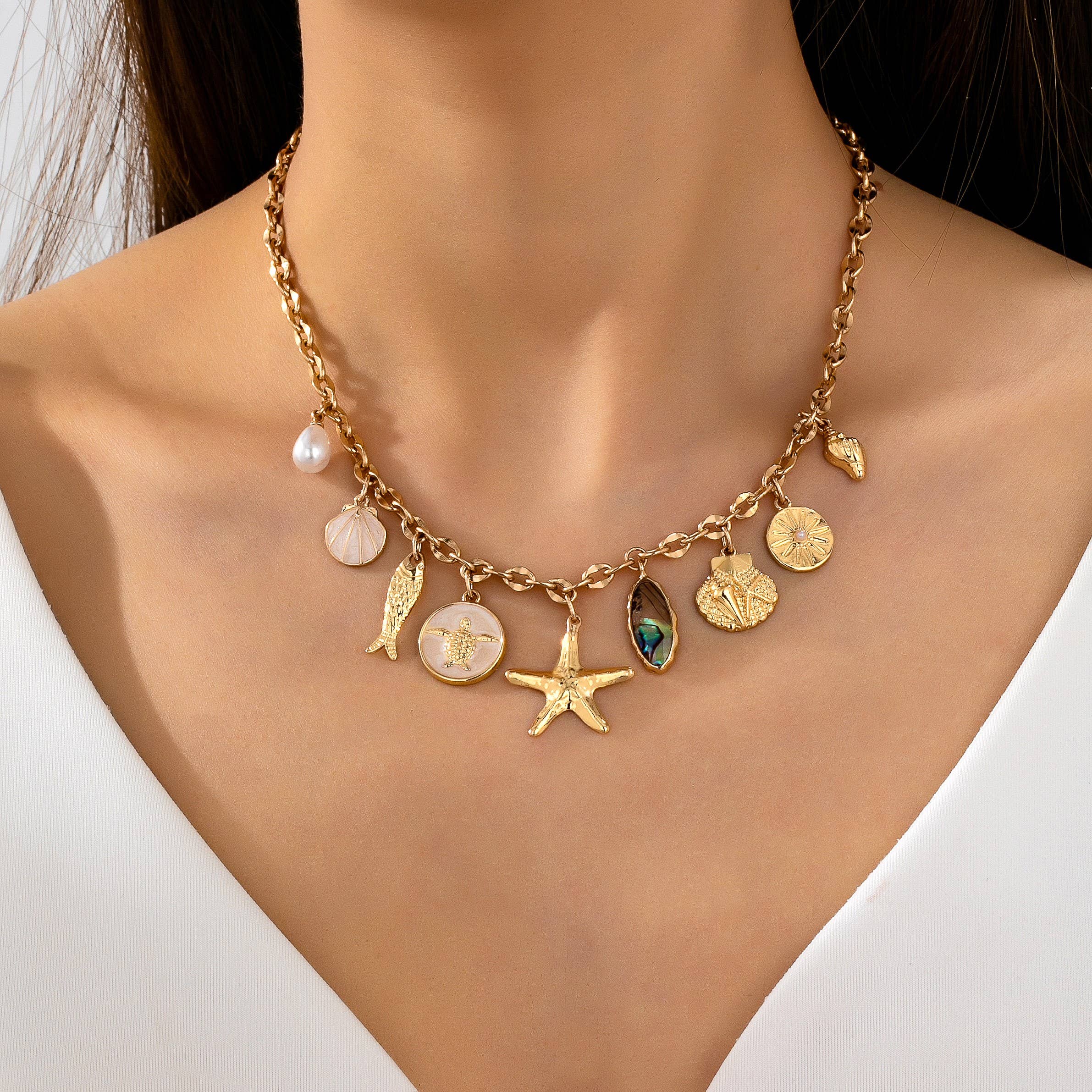 Charm Necklace-Sea Starfish Seashell Fish | 80N92950