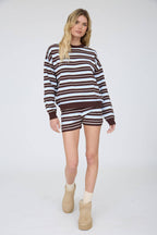 MULTI-COLOR STRIPE RIBBED WAIST KNIT SHORTS