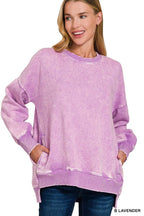 Acid Wash Fleece Hi-low Hem Pullover