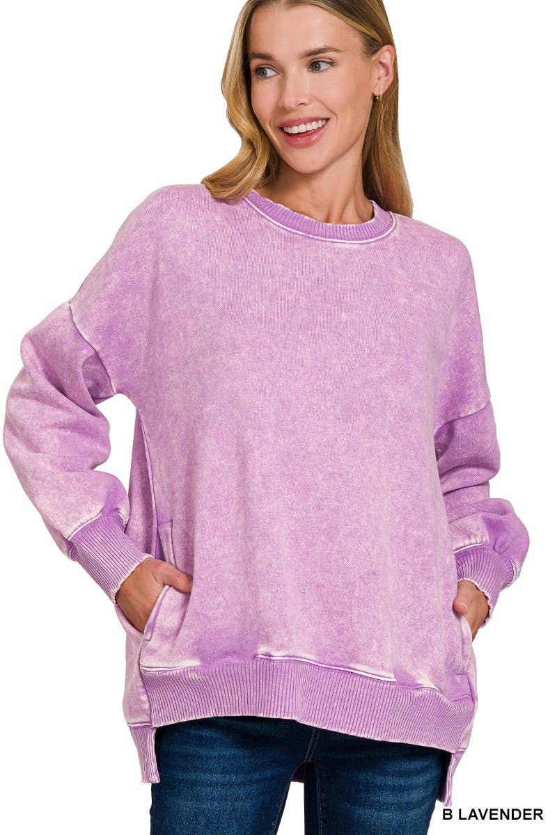 Acid Wash Fleece Hi-low Hem Pullover