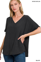 Woven Airflow V-neck Short Sleeve Top
