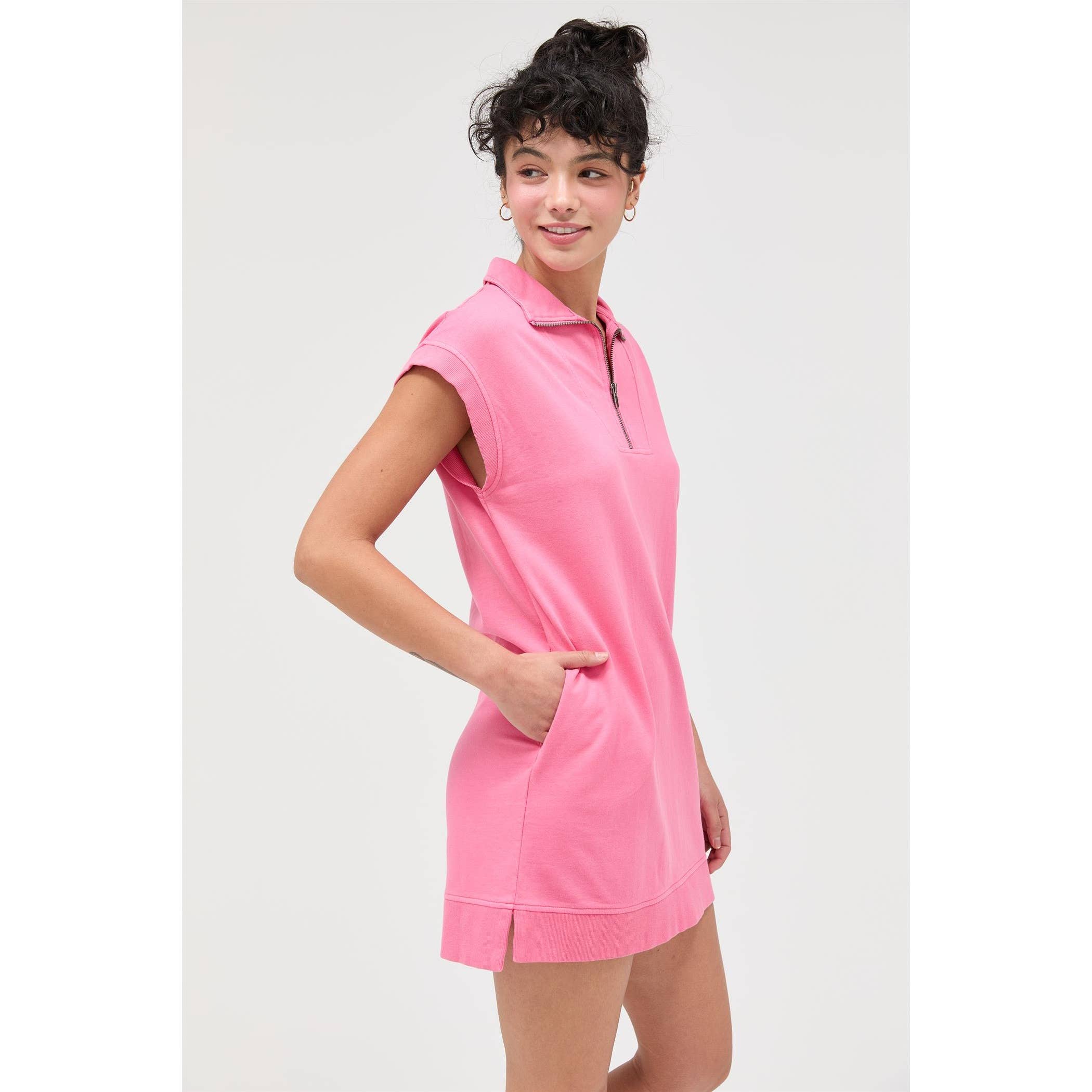 Half Zip Up Mock Neck Mini Dress