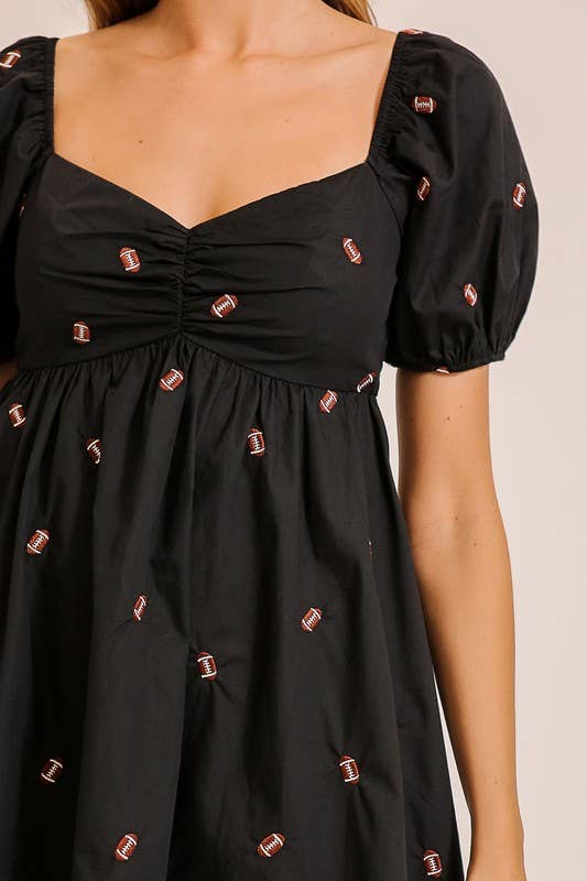 Football Embroidered Game Day Puff Sleeve Dress
