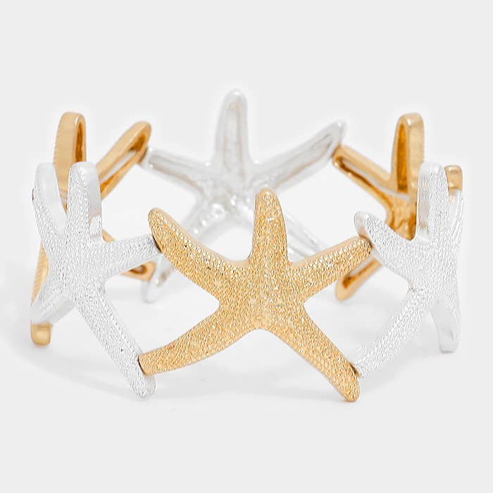 Textured metal starfish stretch bracelet