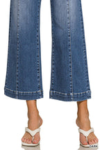Wide Leg Center Seam Cropped Denim Pants - Zenana