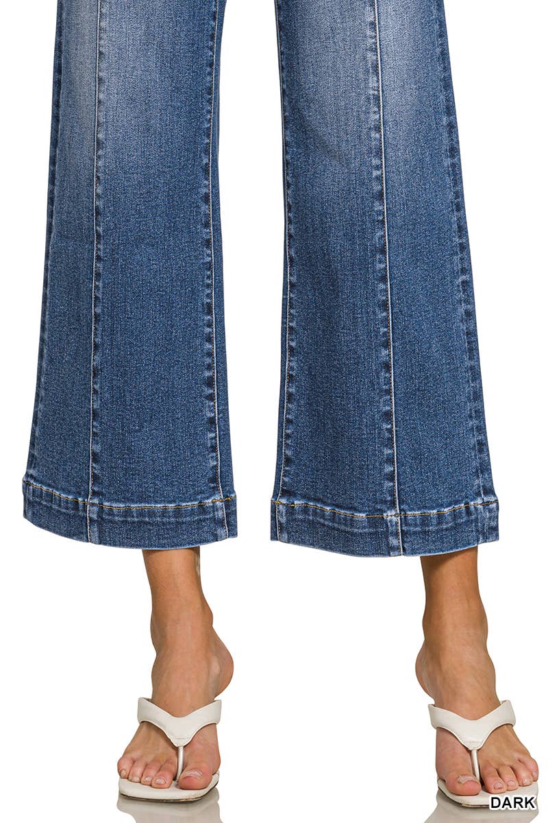 Wide Leg Center Seam Cropped Denim Pants - Zenana