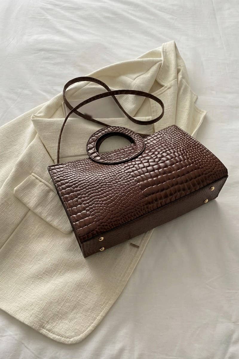 Crocodile Pattern Circular Handle Tote Bag
