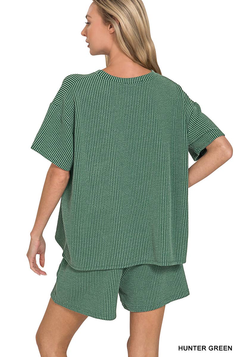 Corded Rib Short Sleeve Tee And Short Pants Set