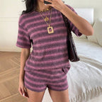 Striped Knit Lounge Set Boutique Shorts Fitted Ribbed