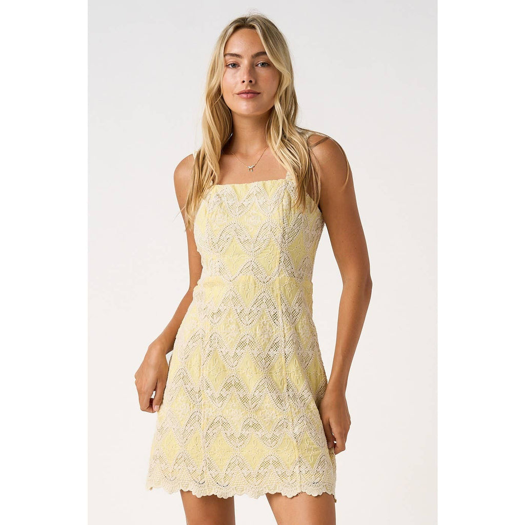 EMBROIDERED SCALLOP HEM SLEEVELESS MINI DRESS