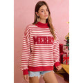 CHRISTMAS STRIPE AND MERRY PATCHWORK MOCK NECK TOP