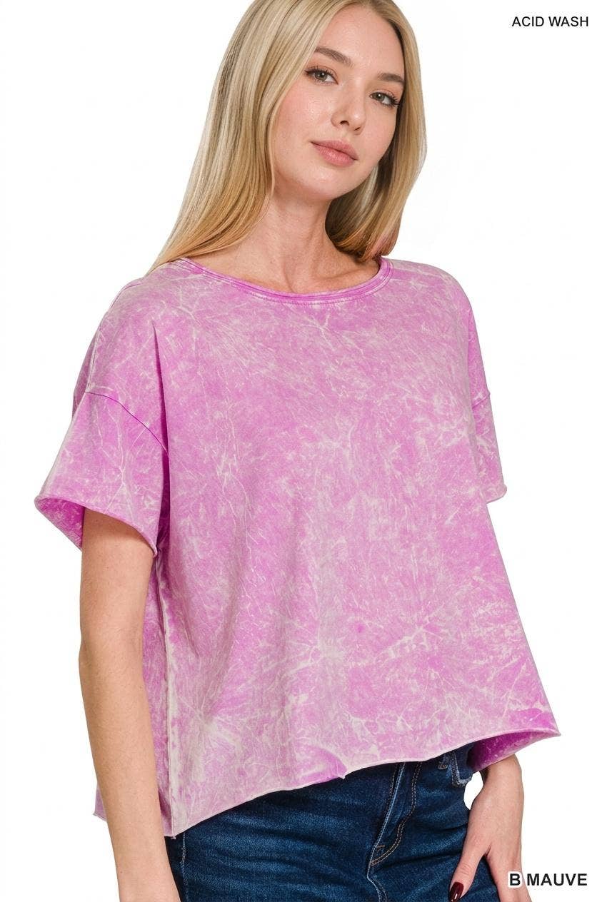 Crinkle washed crew neck short sleeve crop box tee - Zenana