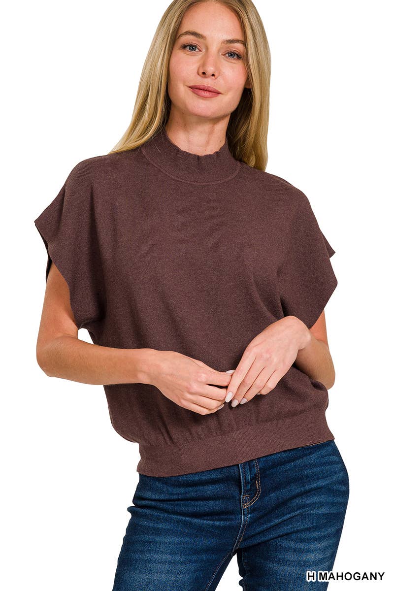 Mock Neck Short Dolman Sleeve Sweater