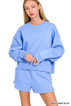 Fleece Round Neck Pullover And Shorts Set