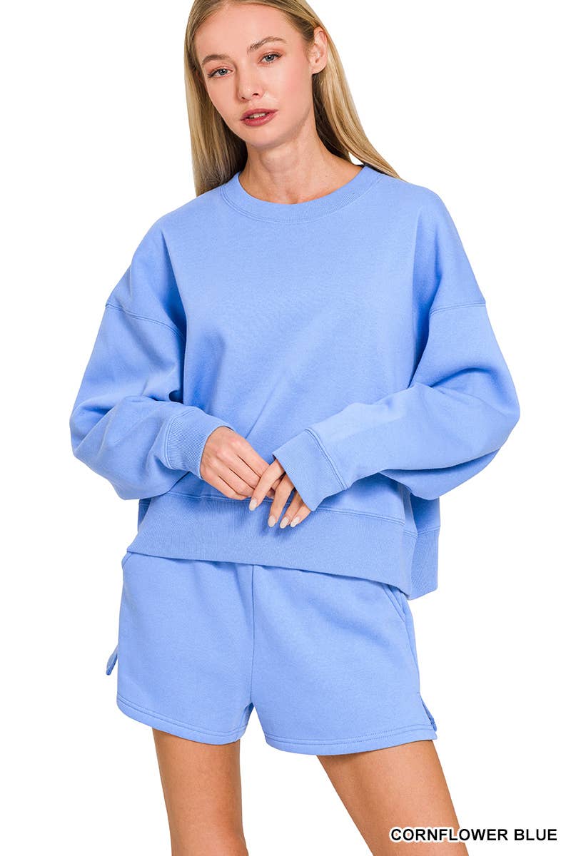 Fleece Round Neck Pullover And Shorts Set