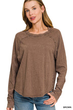 Washed Scoop Neck Long Sleeve Top Zenana