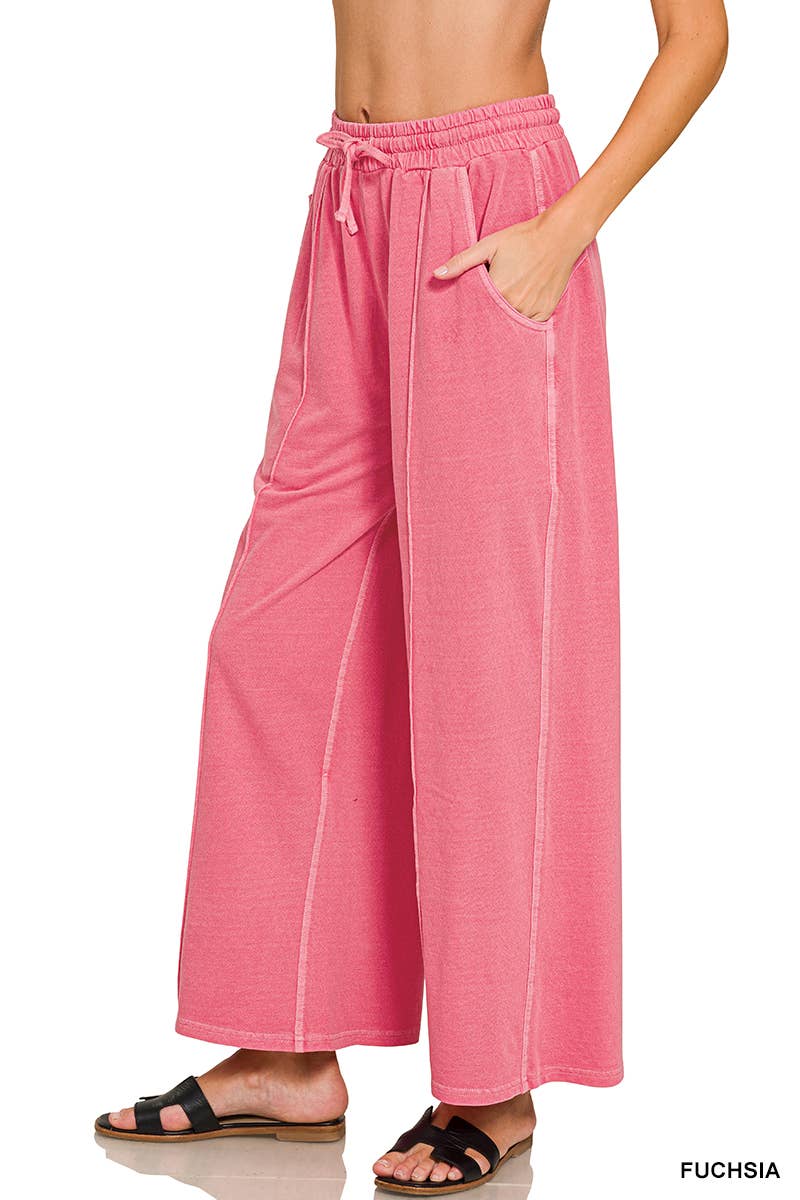 French Terry Wide Leg Pigment Dye & Enzyme Wash Pants
