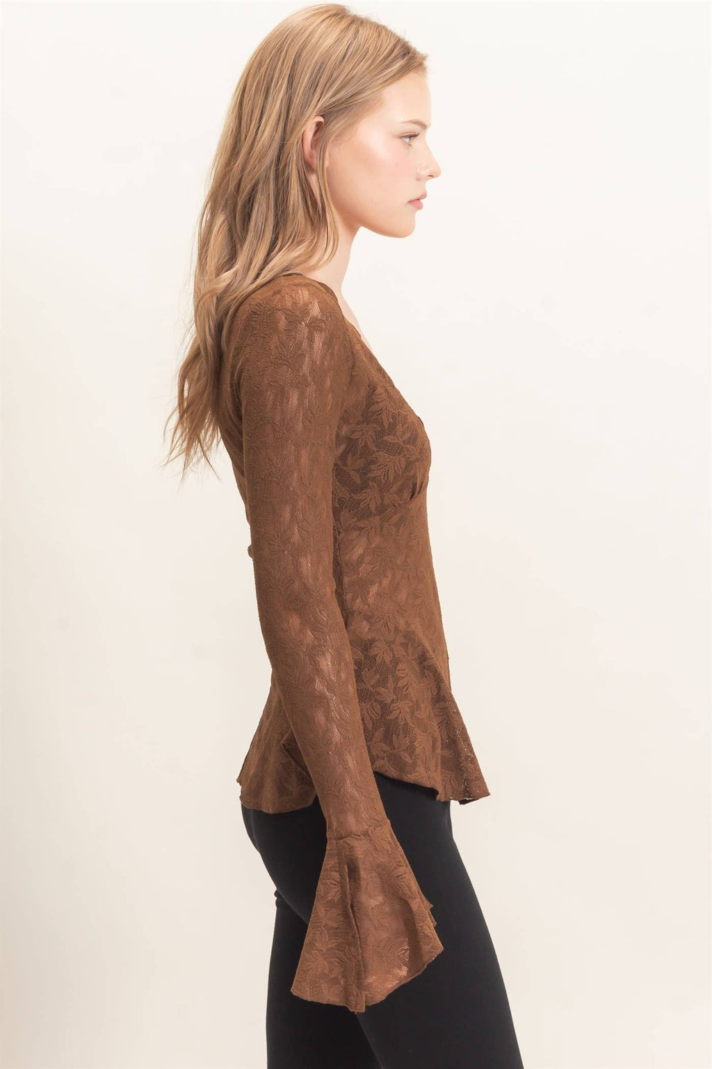 Lace V-neck Flare Sleeve Top