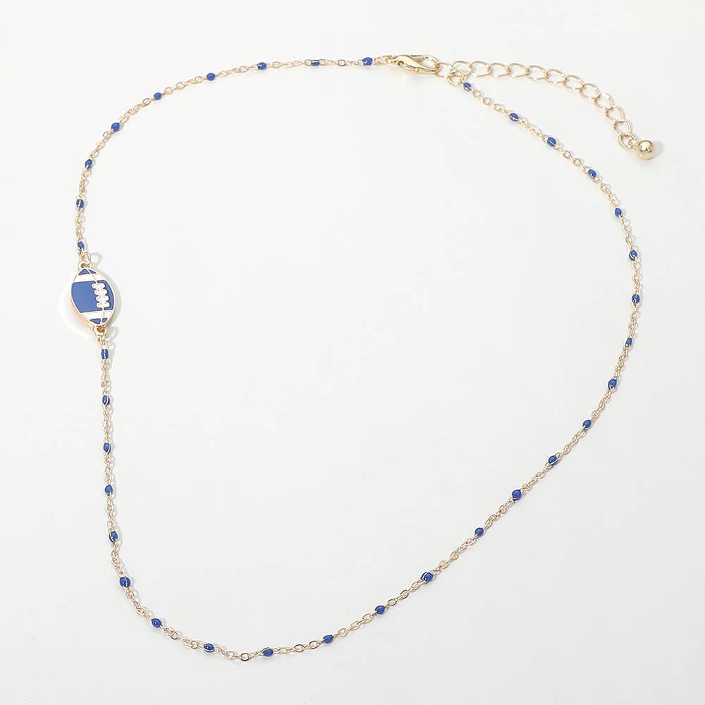 Football Charm Accent Dainty Beaded Game Day Chain Necklace