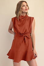 Cowl Neck Sleeveless Waist Tie Mini Dress