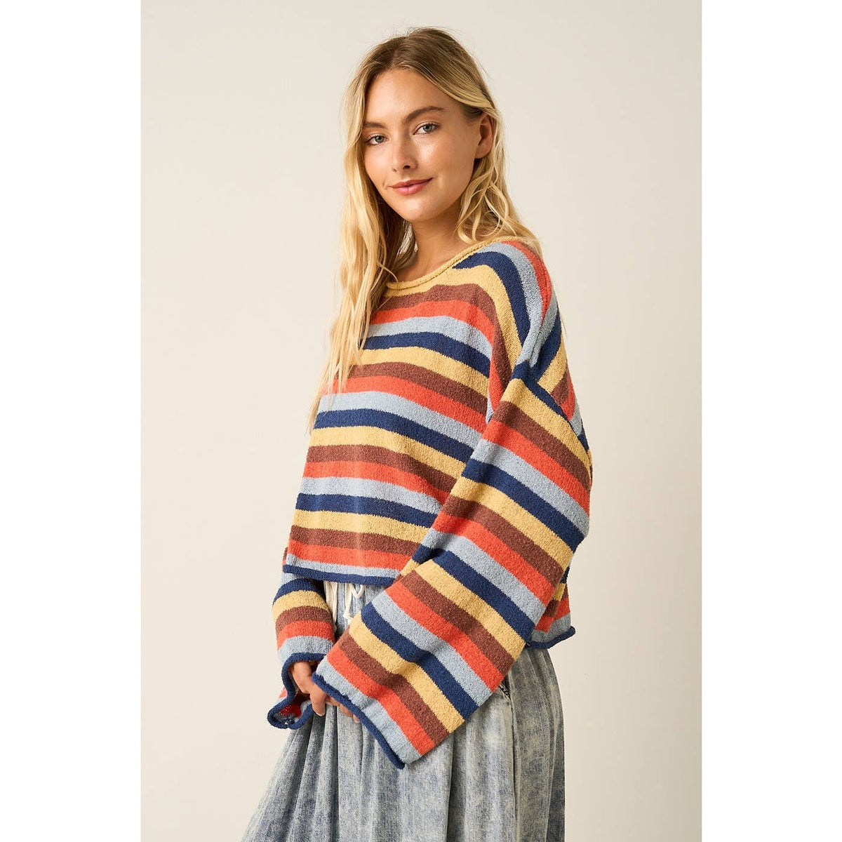 MULTICOLOR STRIPED SWEATER KNIT TOP
