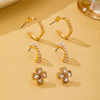 Floral Gem Pearl Hoop Trio Earrings | 80E62420