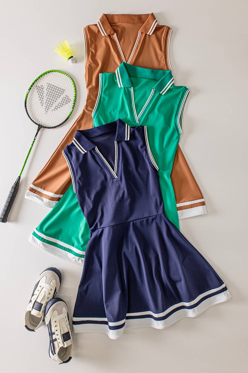 ND32089-Collared Sleeveless Activewear Tennis Dress