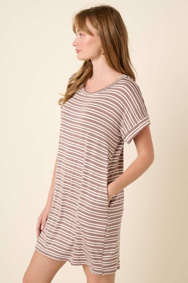 D1890-STRIPE DOLMAN T SHIRT DRESS