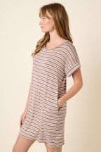 D1890-STRIPE DOLMAN T SHIRT DRESS