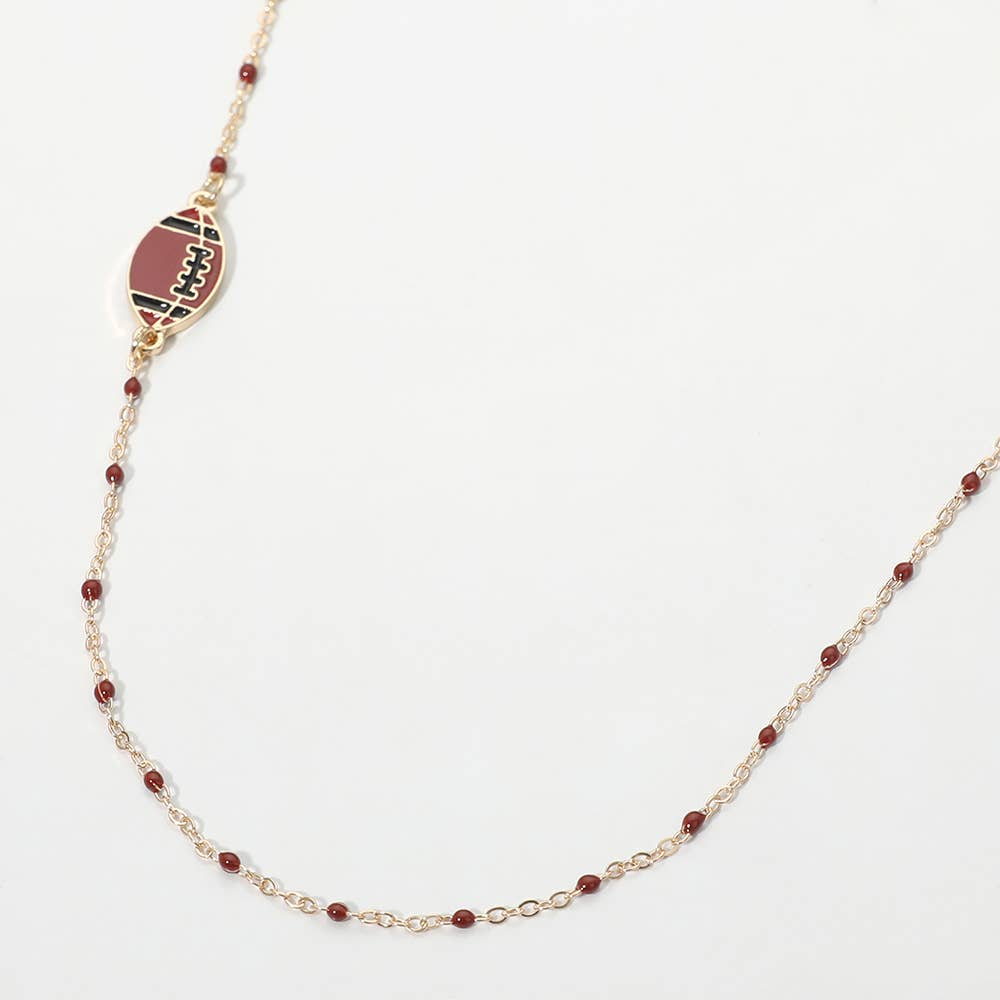 Football Charm Accent Dainty Beaded Game Day Chain Necklace