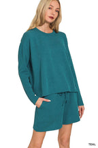 Raised Rib Long Sleeve Tee And Shorts Set