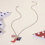 Enamel American USA Flag Cowboy Heart Pearl Charm Necklace