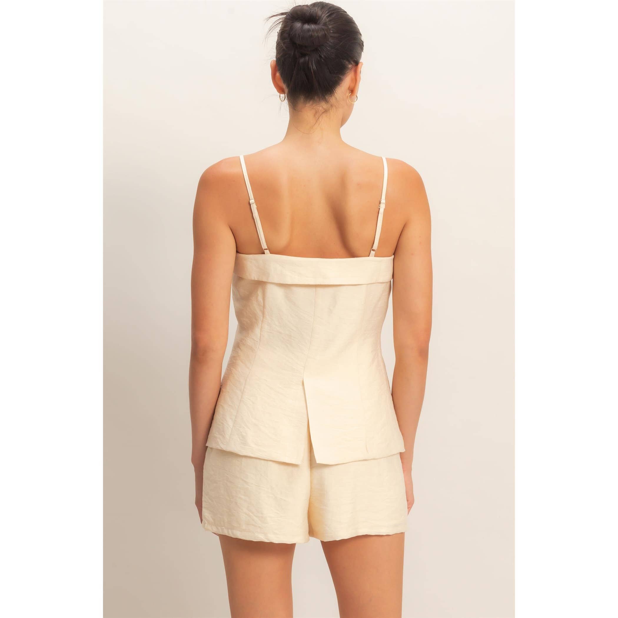Strap Buttoned Top And Shorts Set