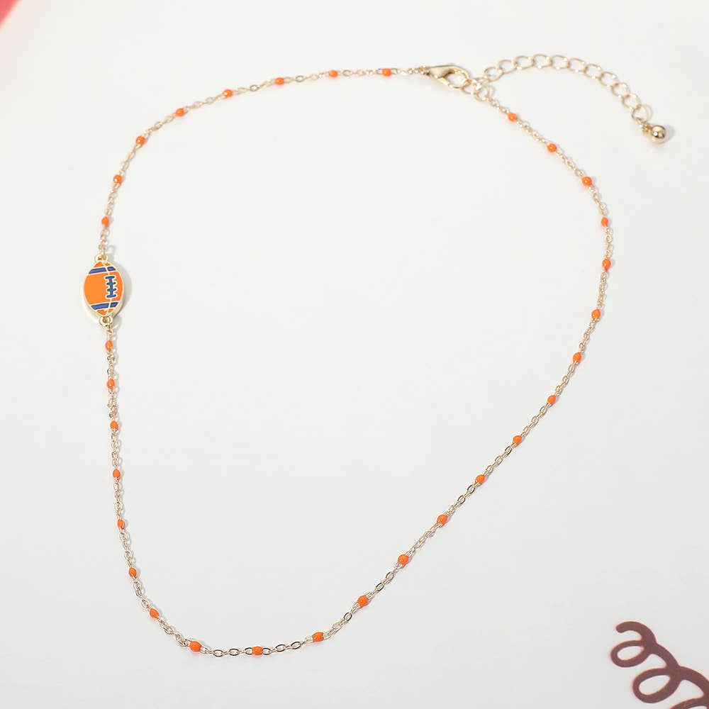 Football Charm Accent Dainty Beaded Game Day Chain Necklace