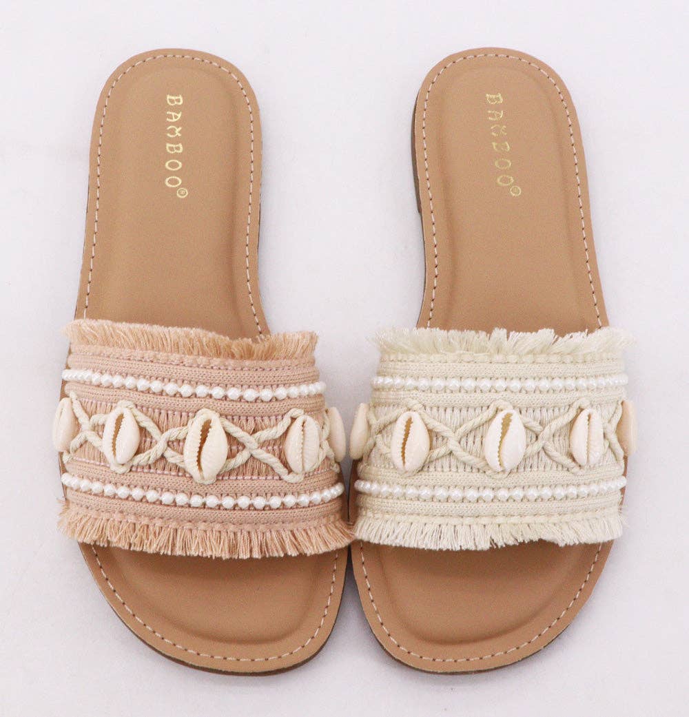 Bamboo Shell and Pearl Embellished Flat Sandals – Hey Sister and Co