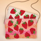 Handmade Seed Bead Strawberry Clutch with Detachable Chain