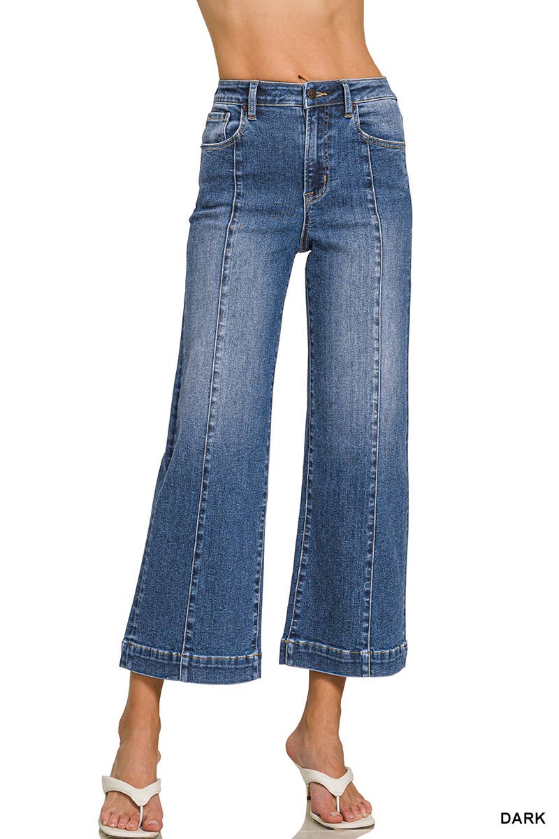 Wide Leg Center Seam Cropped Denim Pants - Zenana